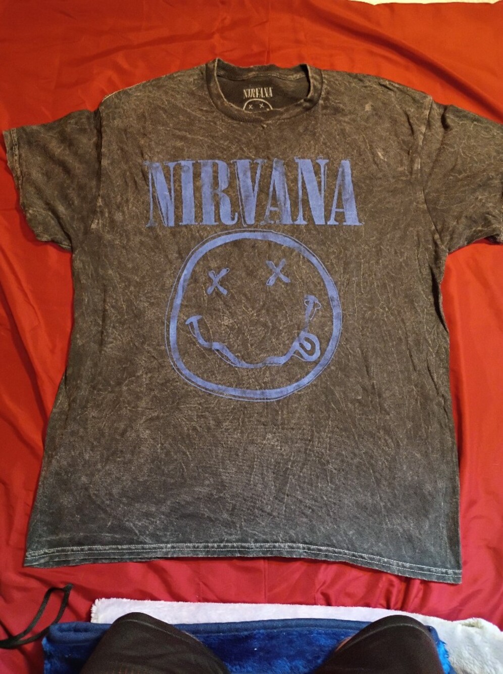 NIRVANA Black Tee with Blue Smiley Logo